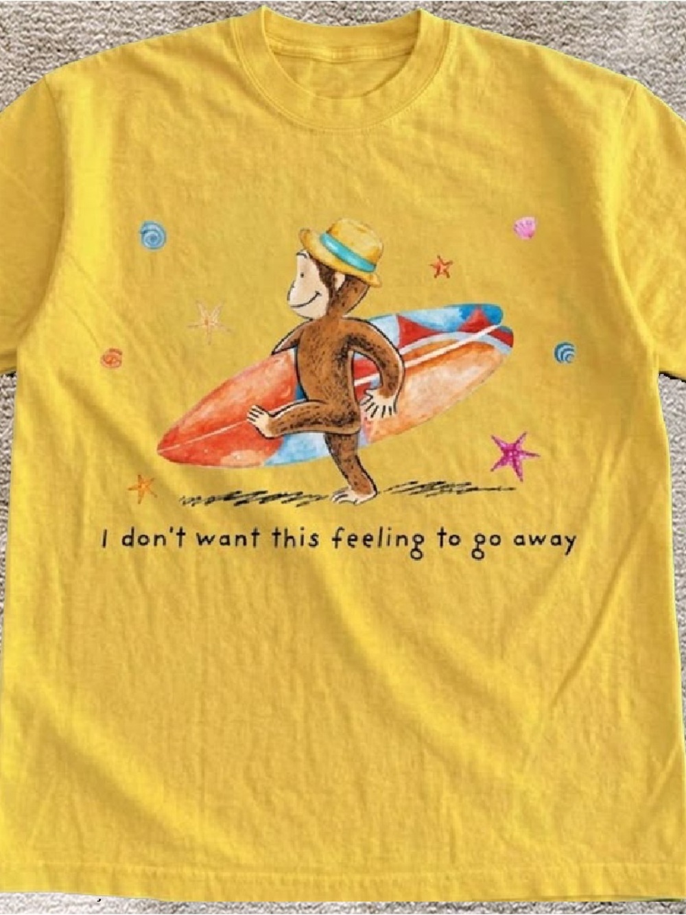 Gildan Yellow Curious Monkey Surf Graphic Tee